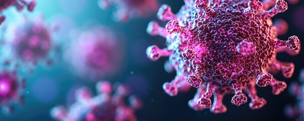 Microscopic view of virus cells on a colorful abstract background.