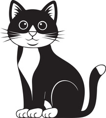  Cats Icon Vector Black and White Color. Black Cat Sitting On White Background Vector Illustration