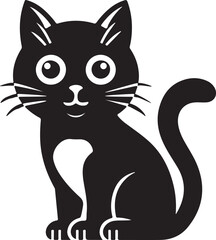 Cats Icon Vector Black and White Color. Black Cat Sitting On White Background Vector Illustration