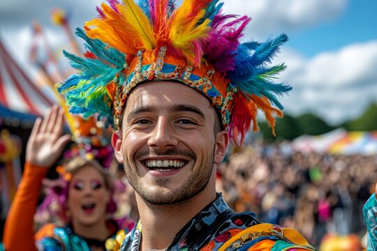 A colorful parade of circus performers marching into the tent, led by the ringmaster, with jugglers, clowns, and acrobats waving to the crowd