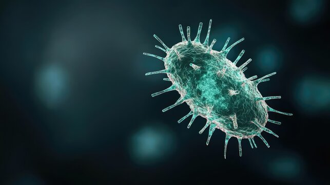 Microorganism close-up with detailed structure on a dark background.