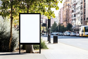 Blank Billboard Sign on City Sidewalk