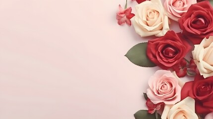 Pink and Red Roses on a Light Pink Background