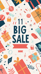 Festive big sale event with colorful gift boxes and decorative elements for shopping promotion