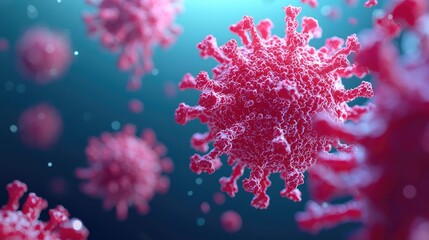Fototapeta premium 3D illustration of virus particles on a blue background.