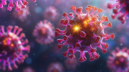 Naklejka premium Detailed close-up of virus structure, featuring vibrant colors and intricate designs.