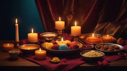 vector flat bhai dooj background with food and candles