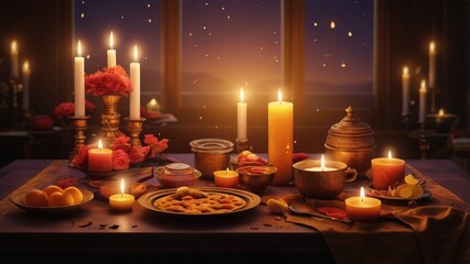 vector flat bhai dooj background with food and candles