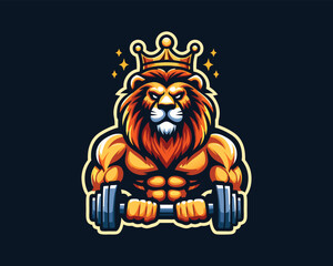 Gym Lion Logo Design Vector Template. Lion Head Logo Icon Vector Illustration