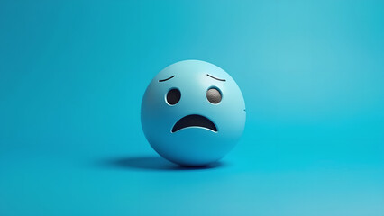 A sad emoji ball on a blue background symbolizing Blue Monday reflecting themes of sadness emotion and melancholy