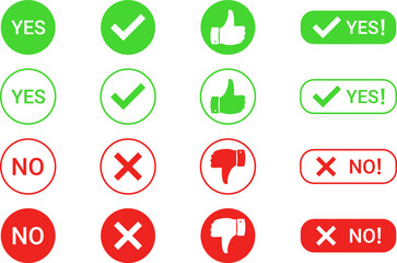 Yes and No icons sign collection. Tick and Cross sign. Right and wrong flat symbol vector.