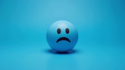 A sad emoji ball on a blue background symbolizing Blue Monday reflecting themes of sadness emotion and melancholy