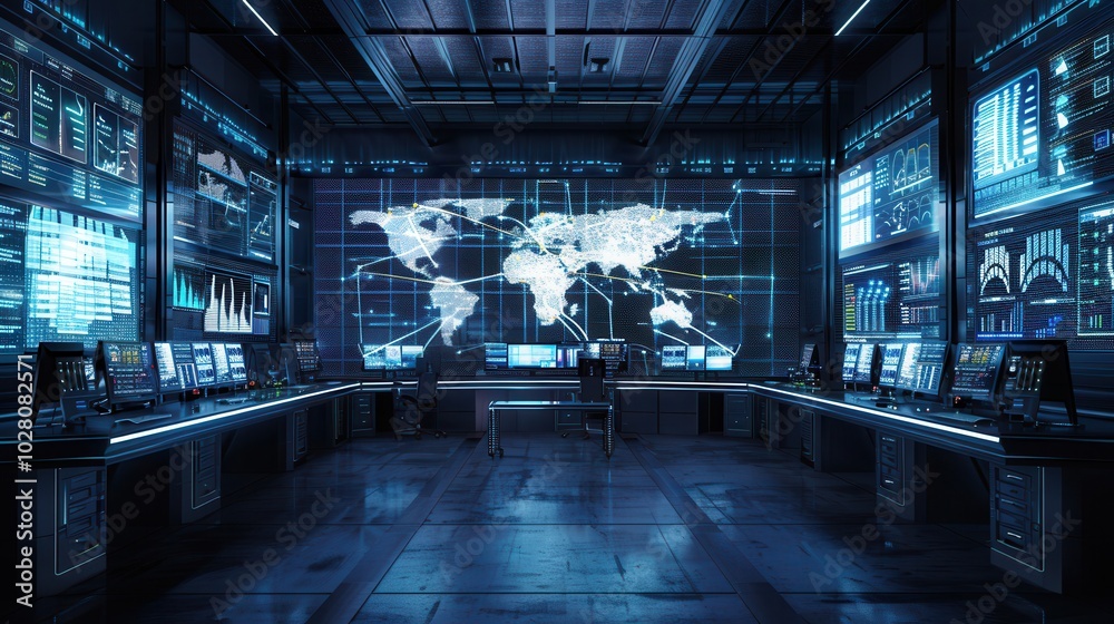 Fototapete the logistics control center features large screens showing real-time delivery data and optimized ro