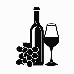 Fototapeta premium Vector illustration of grape, grape, wine bottle and glass