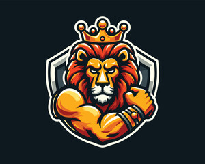 Gym Lion Logo Design Vector Template. Lion Head Logo Icon Vector Illustration