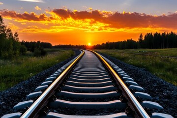 Fototapeta premium Simple silhouette of train tracks disappearing into the distance, with clean lines suggesting the rails, capturing the essence of movement and travel in a minimalist design