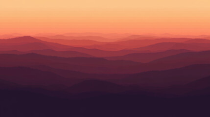 Obraz premium Serene sunset over layered mountain landscape silhouette for nature art and design