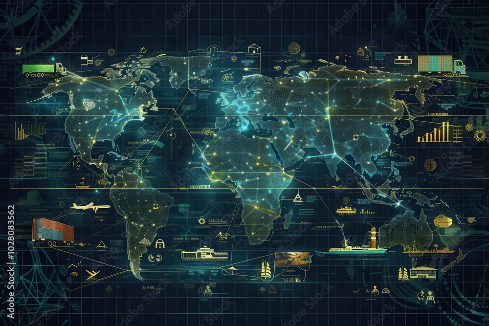 Aufkleber a visual representation of global transport routes highlights different modes of transportation conn