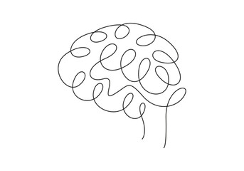 Continuous single line drawing of human brain.  Hand drawn minimalism style. Brain line art vector illustration