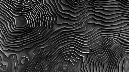 Obraz premium Wallpaper Abstract background forming a topographic map with concentric shapes, simulating a black and white aerial view