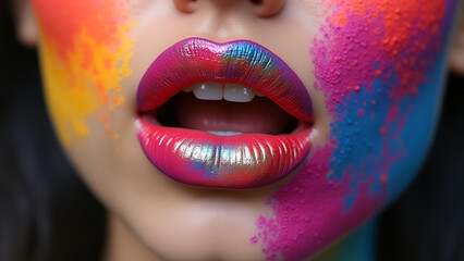 Vivid artistic lips with vibrant colors showcasing creativity and beauty in makeup design