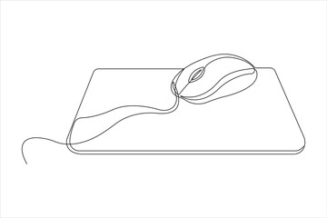 Drawn continuous one line art of computer mouse design. Vector illustration

