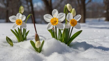 spring flowers in the snow,8k resolutions