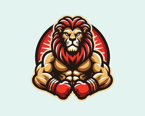 Strong boxer lion logo icon vector illustration