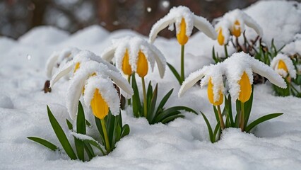spring flowers in the snow,8k resolutions