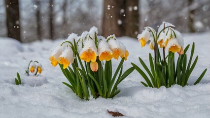 spring flowers in the snow,8k resolutions