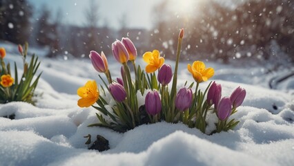 spring flowers in the snow,8k resolutions