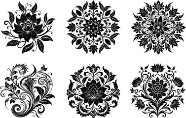 Obraz premium Set of Ornate Black Floral Mandala Designs, Elegant Decorative Patterns for Art and Design