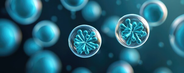 Close-up of blue microscopic cells on a dark background.