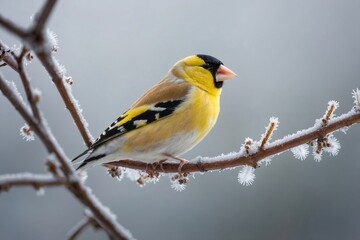 Fototapeta premium Goldfinch in a Frosty Morning Landscape