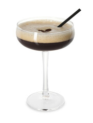 One glass of delicious espresso martini isolated on white