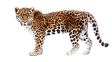Fototapeta premium Leopard watercolor isolated on white background, realistic hand-drawn jaguar. African cute animal, Wild big cat illustration, predator