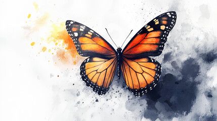 orange black butterfly illustrations for Halloween. Beautiful monarch butterfly isolated background