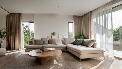 Fototapeta premium Minimalist interior design of modern living room.