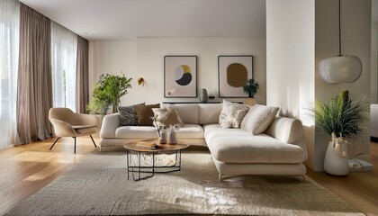 Fototapeta premium Minimalist interior design of modern living room.