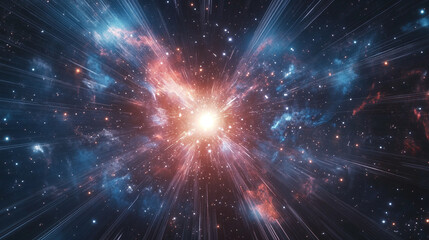 Fototapeta premium An abstract representation of a portal in the universe, with light beams radiating from its edges, surrounded by a dark, starry sky filled with constellations