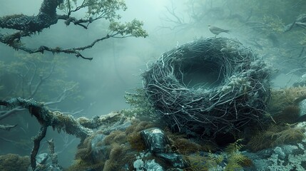 Enchanted Forest: A Bird's Nest in the Mist