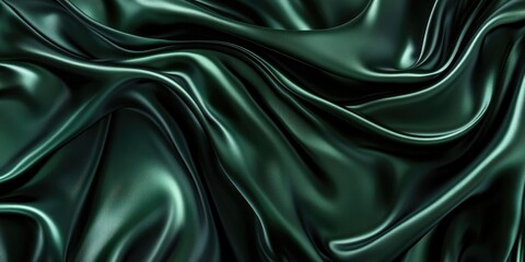 Fototapeta premium Elegant dark green silk satin fabric with soft folds and a smooth surface, luxury backdrop for creative designs, perfect for greetings and celebrations, birthday, Christmas, Valentine