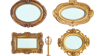 Vintage Collection of Ornate Photo Frames on White Background Generative AI