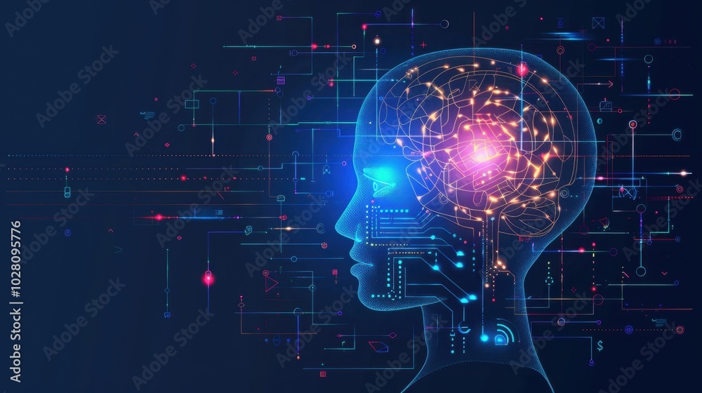 Poster digital brain with neural network visualization