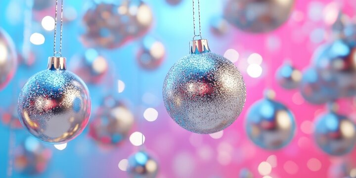 Elegant silver holiday ball decorations shimmering with festive charm, perfect for seasonal celebrations