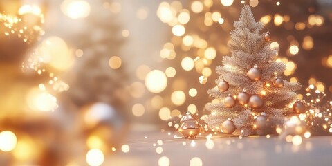 Festive bokeh background featuring Christmas and New Year 2025 celebrations in soft light brown and white hues, perfect for holiday greetings
