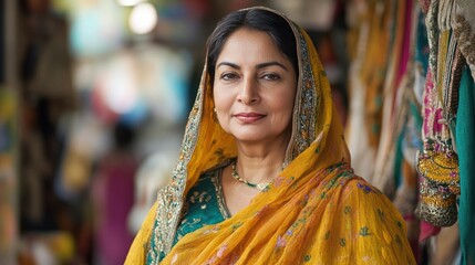 Fototapeta premium Indian businesswoman in cultural industries, showcasing a leader engaged in promoting Indian arts, heritage, or cultural projects,