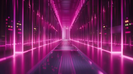 Futuristic Neon Corridor with Pink Lighting Effects