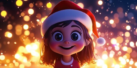 Smiling little girl wearing a festive Santa hat, capturing holiday cheer and joy during Christmas celebrations