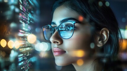 Indian woman in startup industry, depicting a young entrepreneur in a fast-paced startup environment, working with innovation and drive, representing the startup culture in India.